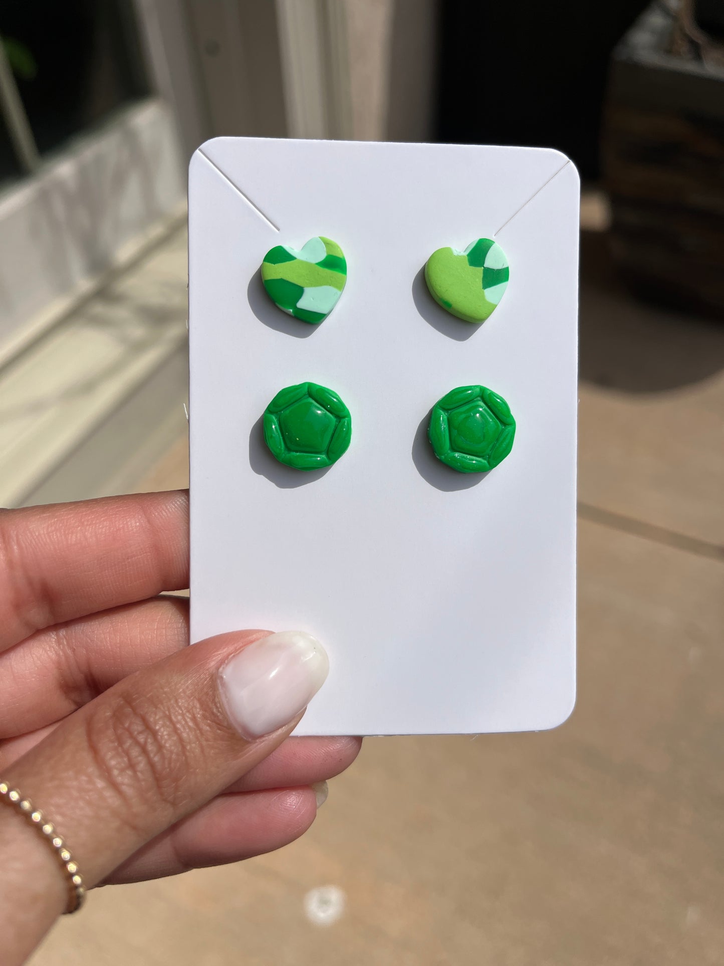 Stud Pack Green Heart and Green Emerald