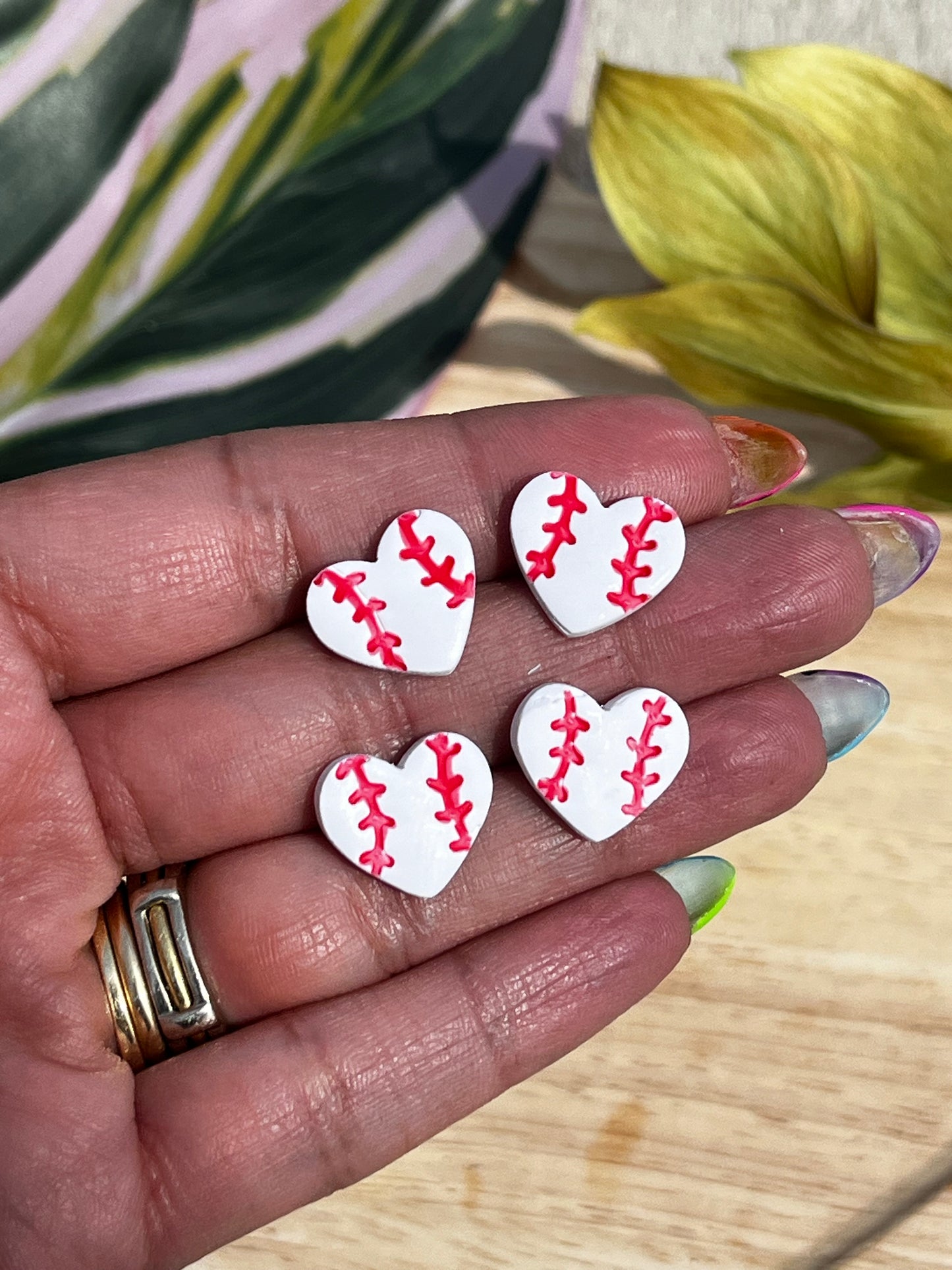 Baseball Heart Studs