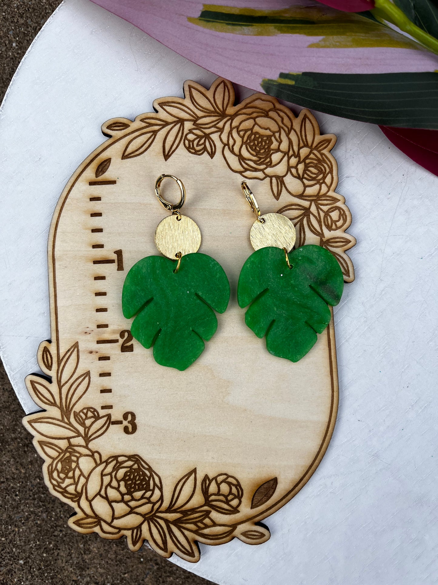 Monstera Leaf with Silver Ring and Huggie