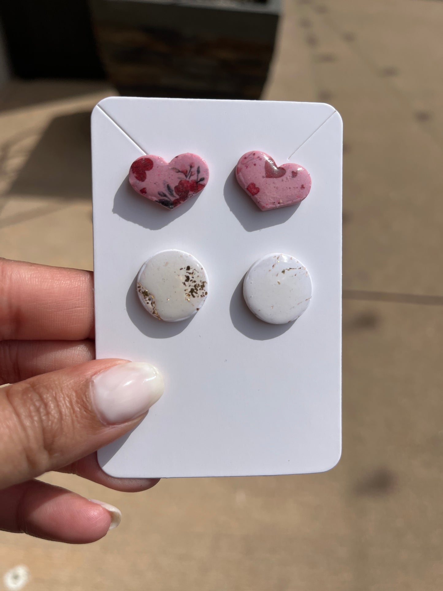 Stud Pack Pink Heart White Circle