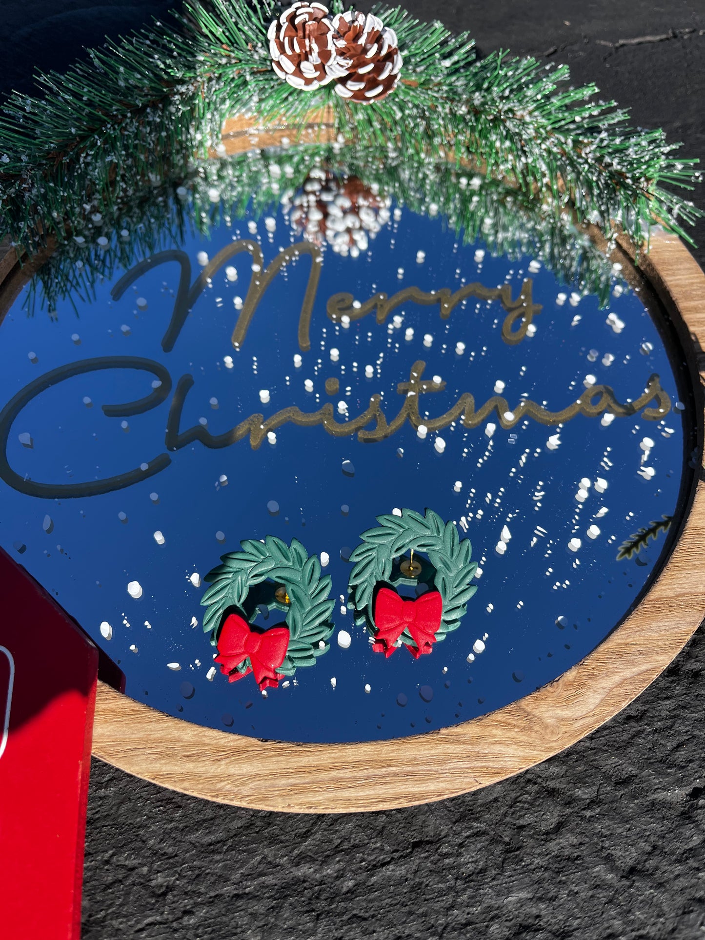 Green Wreath with Bow Studs