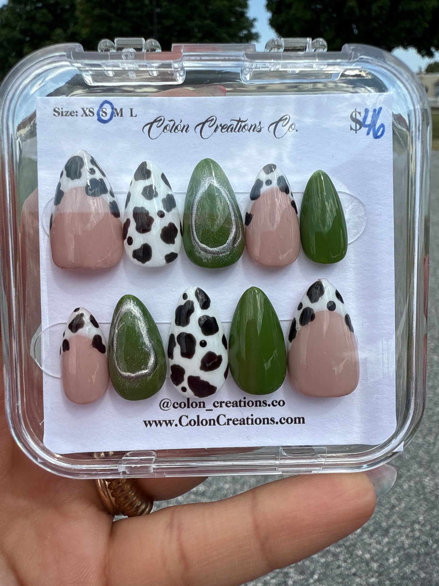 Size Small, Short Almond, Green Cow