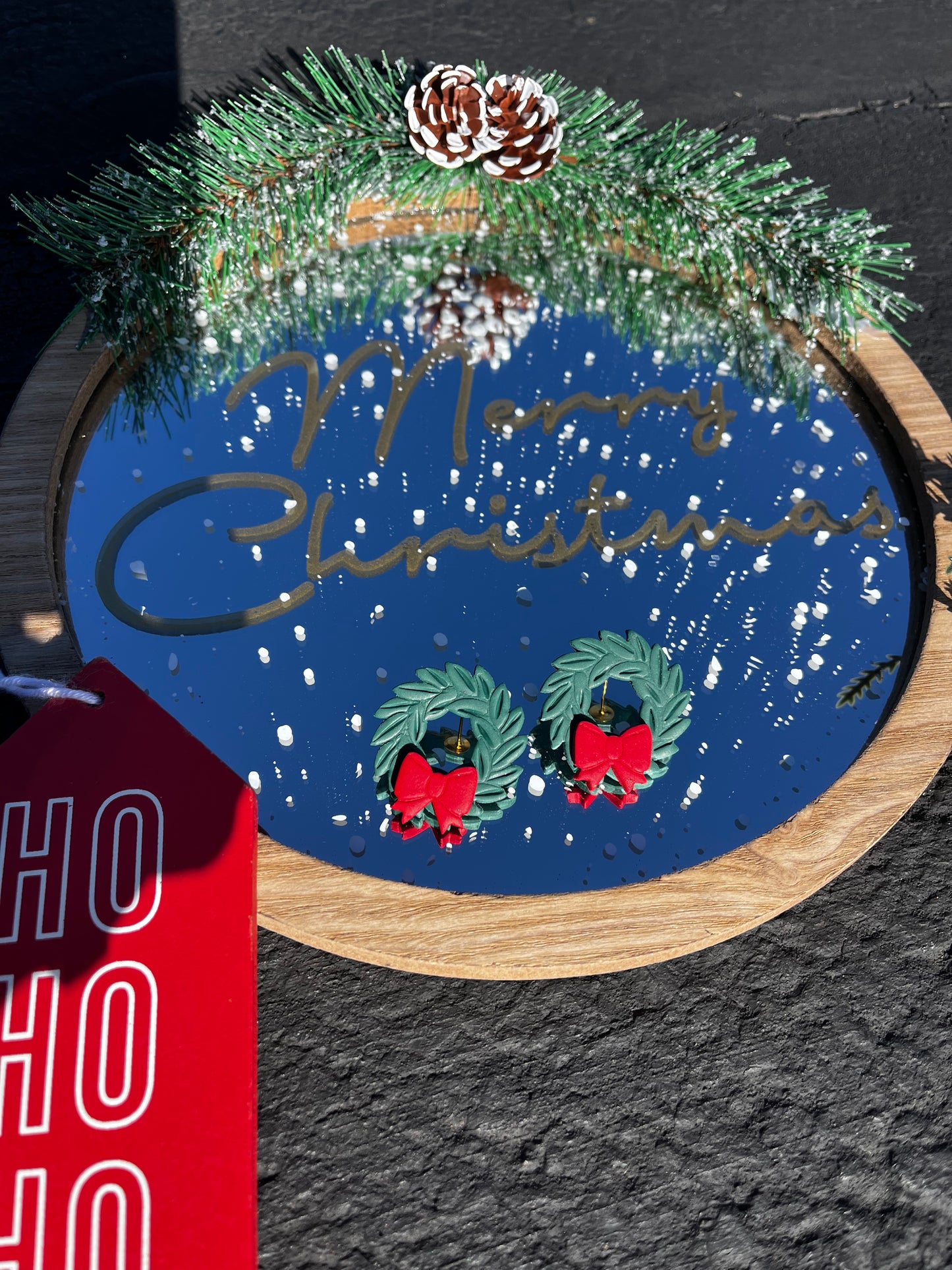 Green Wreath with Bow Studs