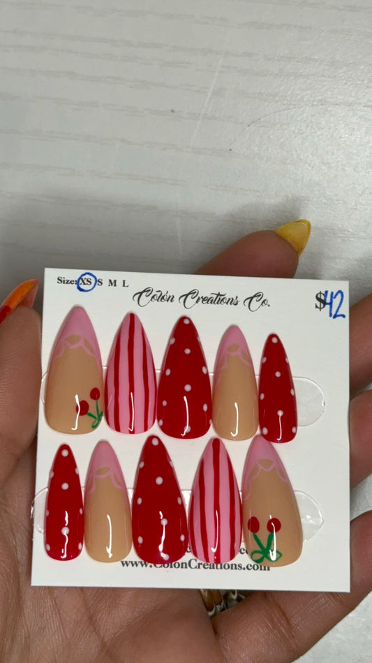 Size Extra Small, Medium Stiletto Shape, Pink and Red