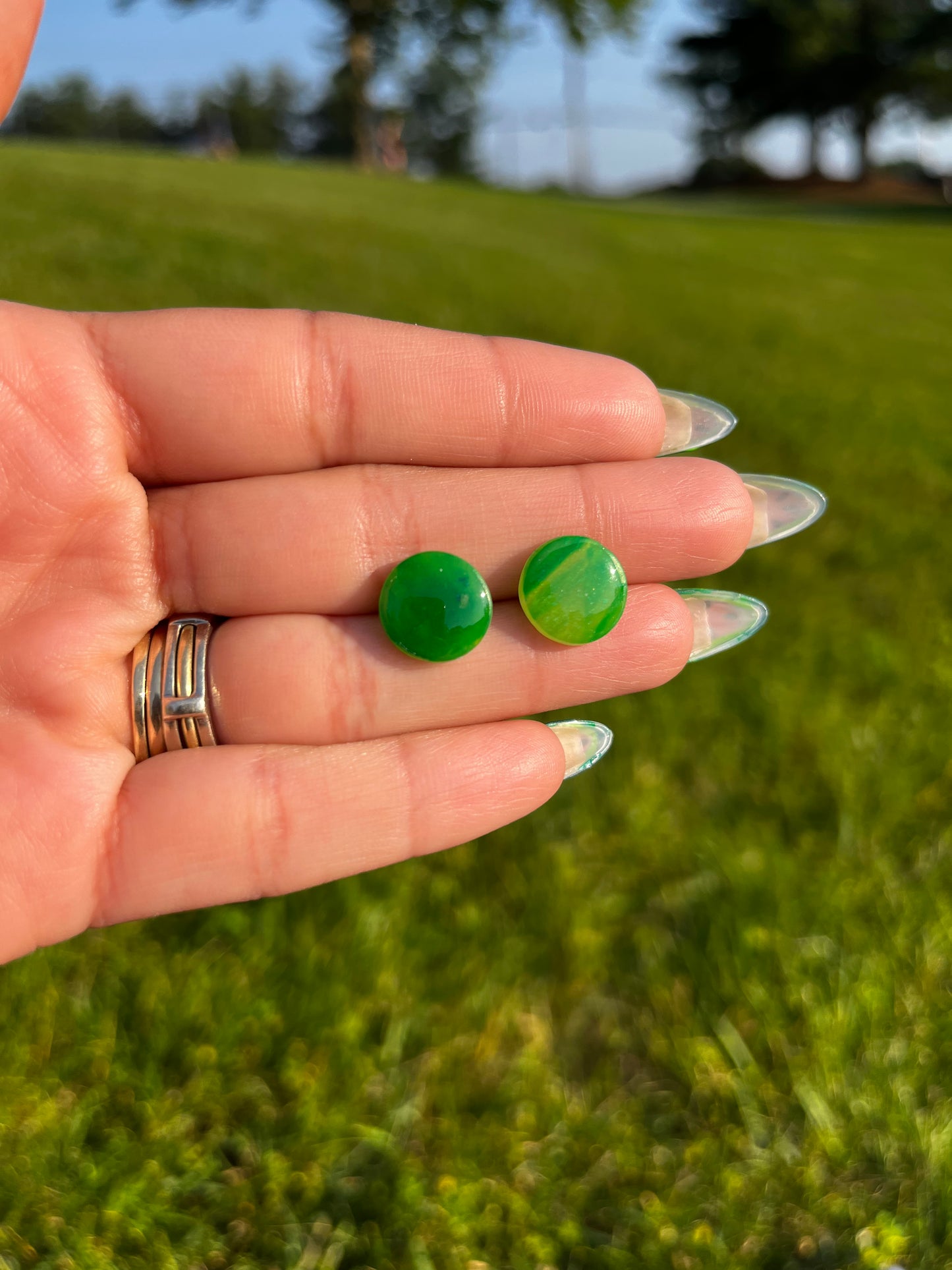Rainbow Abstract Circle and Green Studs