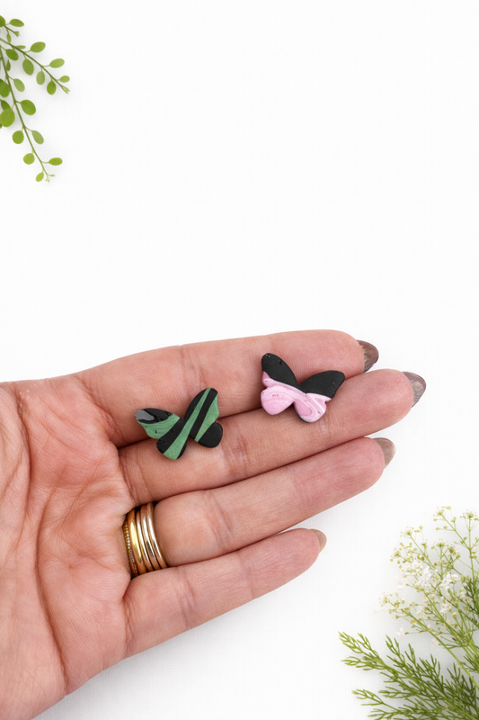 Butterfly Studs Pink and Green