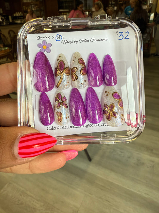 Size Medium, Medium Almond, Purple Chrome Floral