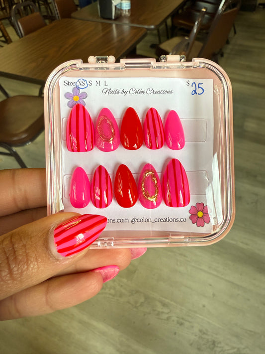 Size Extra Small, Short Almond, Red and Pink