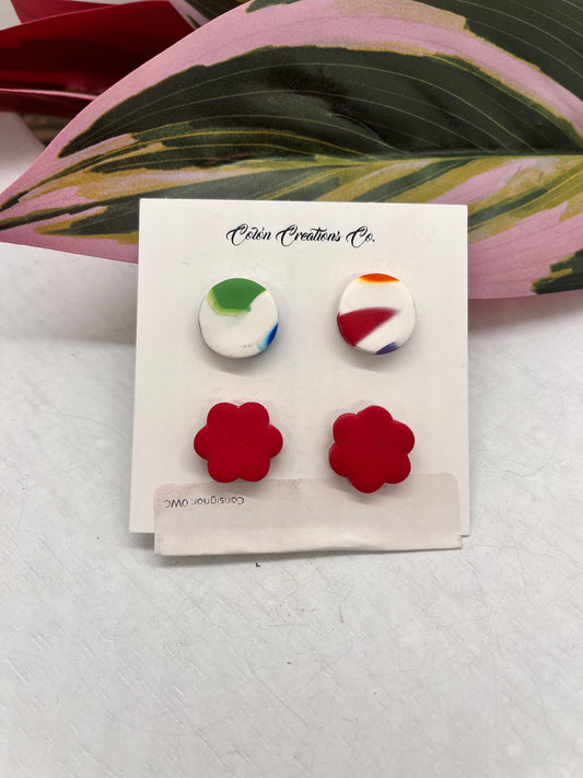 Colorful Circle and Red Flower Stud Pack
