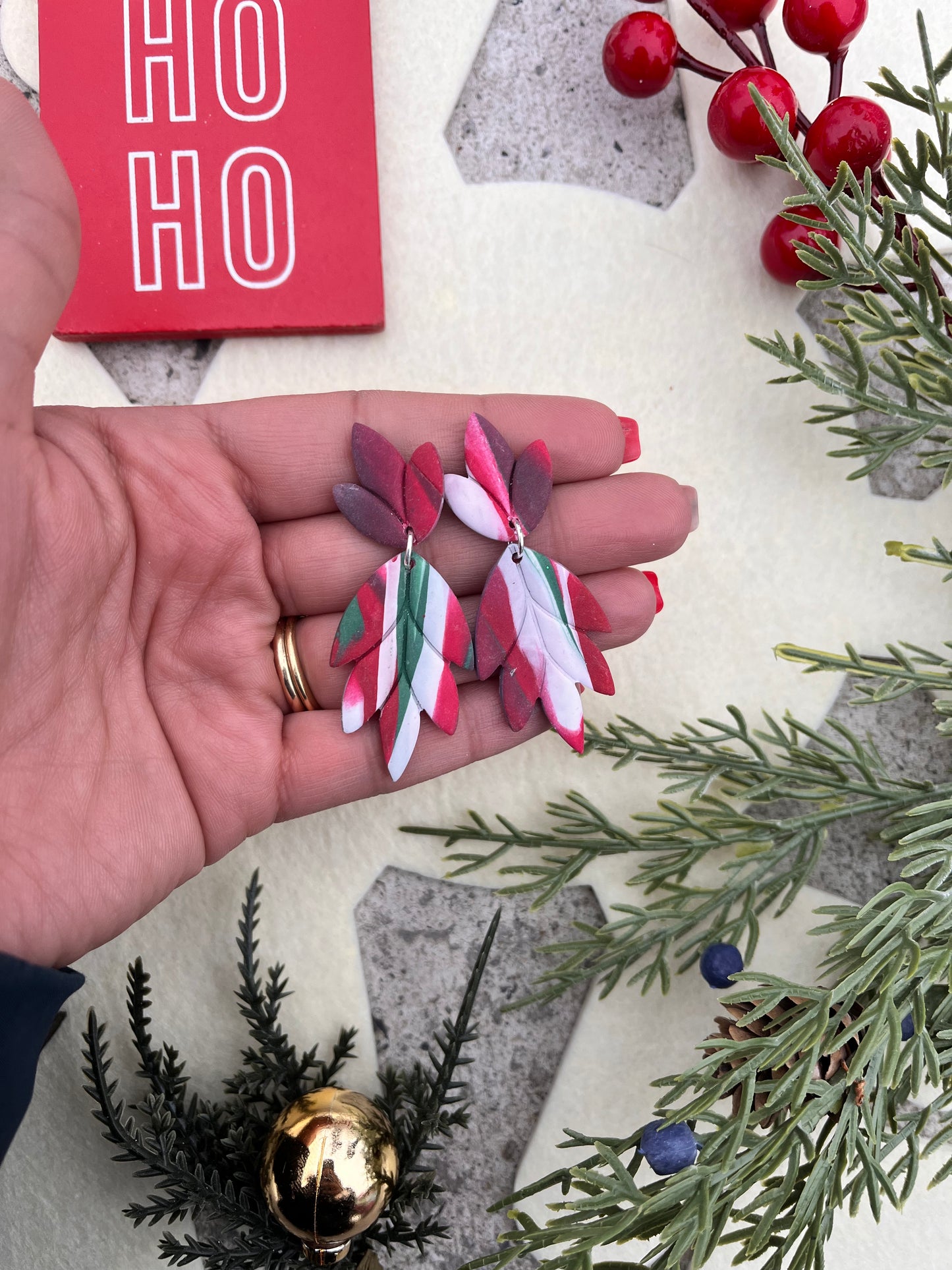 Red White Green Leaf Dangle