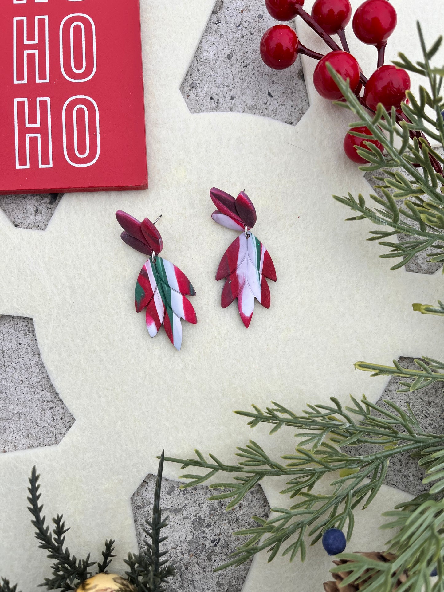Red White Green Leaf Dangle